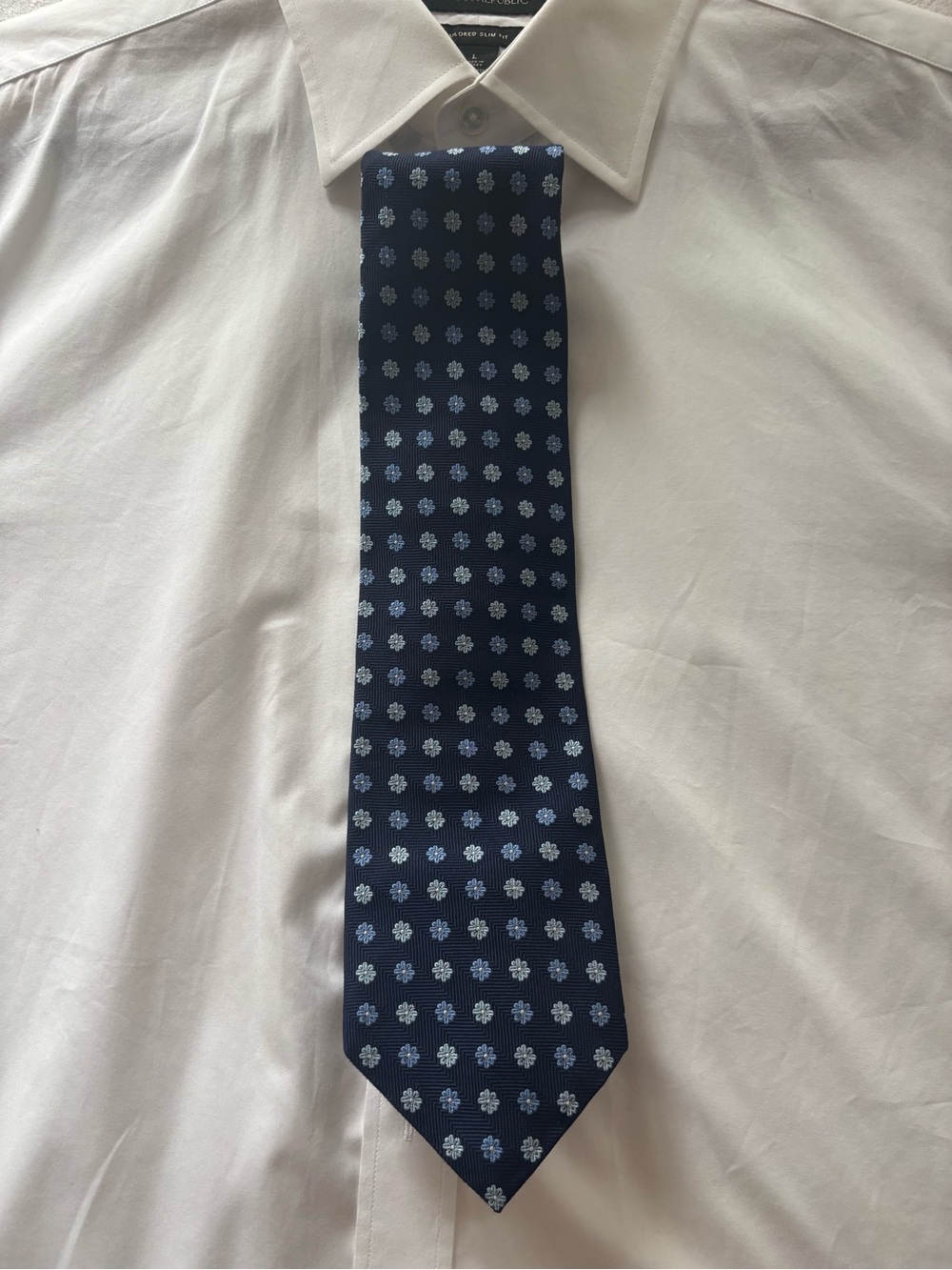 Brooks Brothers Navy Silk Tie with Light Blue Floral Dots